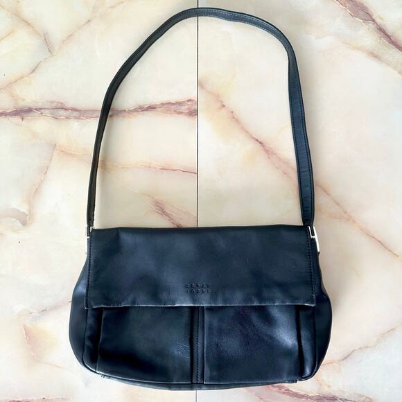 Y2K Liz Claiborne Crazy Horse Authentic Leather Baguette Shoulder Purse - Picture 1 of 14